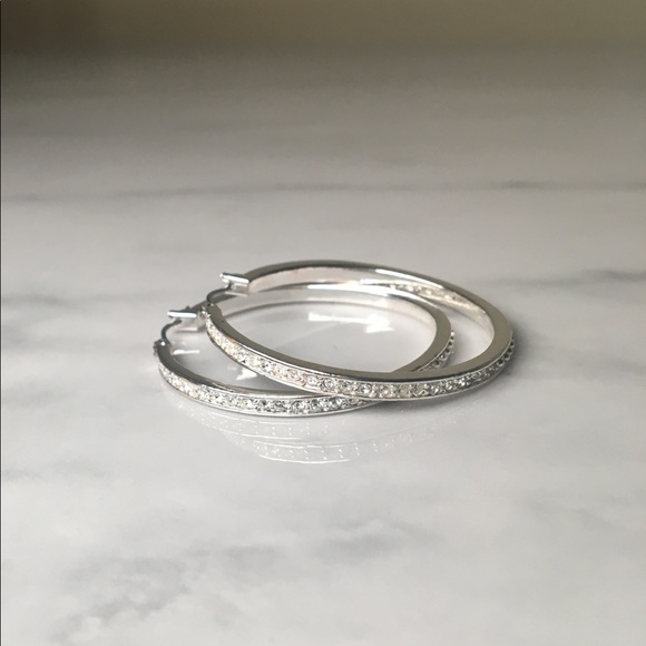 CZ Silver Hoop Earrings - Picture 4 of 8